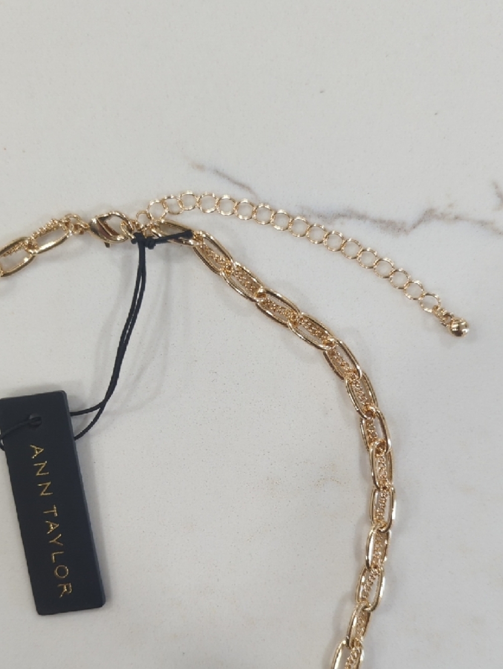 Ann Taylor Gold Chain In Chain Necklace with Pale Blue Crystal Drops - Picture 4 of 9